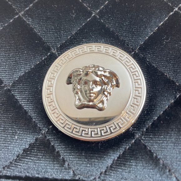 VERSACE Calfskin Nylon Quilted Medusa Chain Crossbody Black - Picture 5 of 8